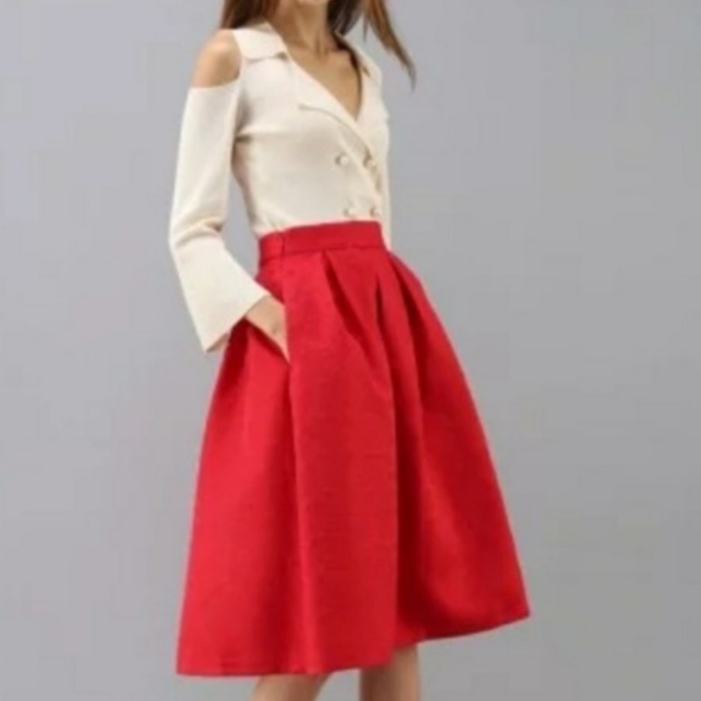 Chicwish red flower jacquard midi skirt XS